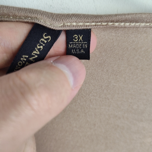 Susan Lawrence 3X plus size blouse cool brown applique soft stretch embellished - Picture 3 of 9